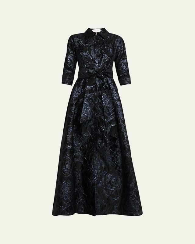 A-Line Metallic Jacquard Shirt Gown